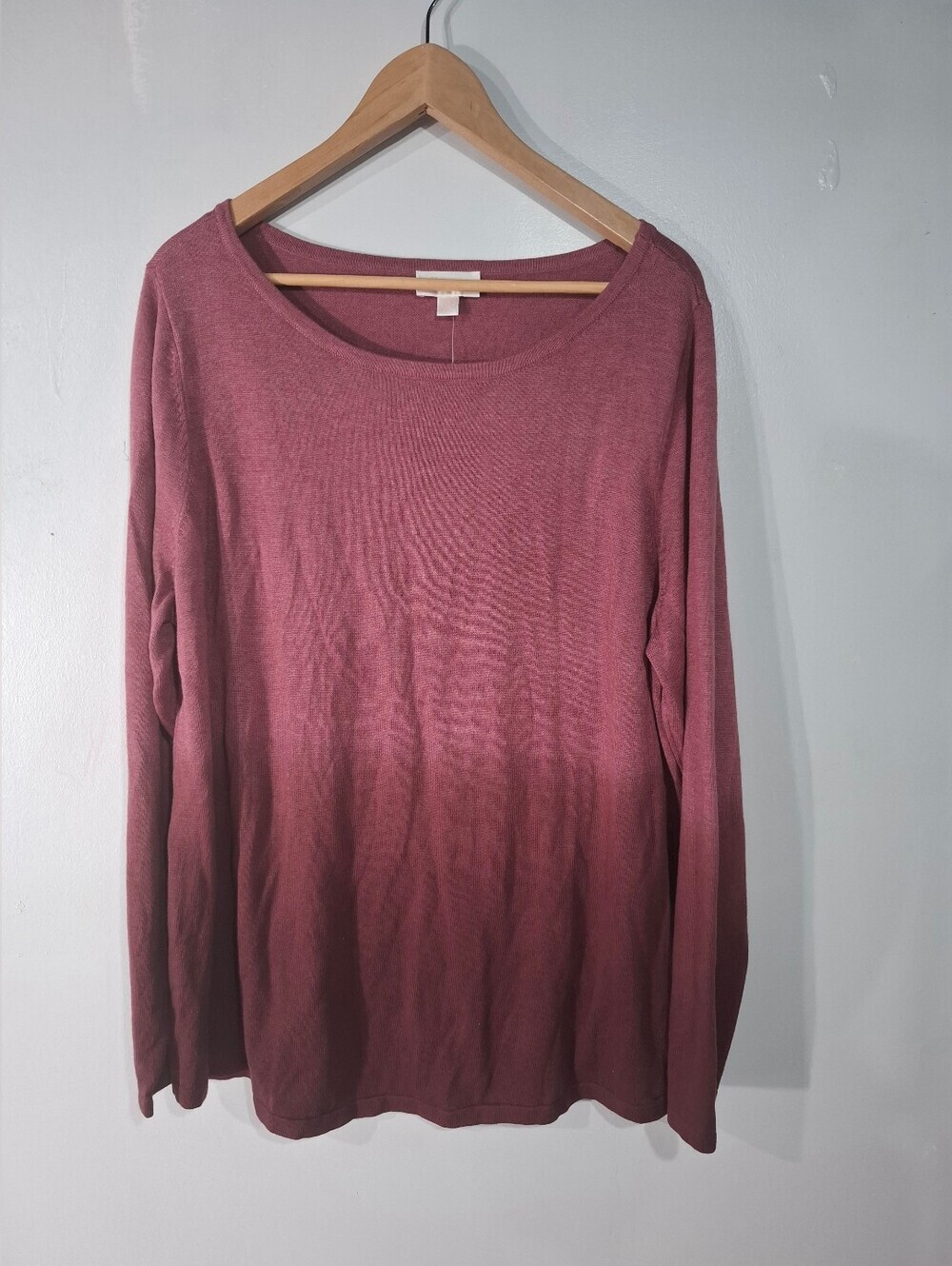Belle by Kim Gravel Long Sleeve Scoop Swaeter Top Dip Dye Dusty Rose Sz XL